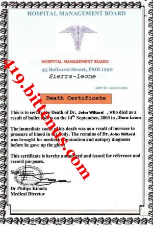 Death Certificate of Dr John Wiltord